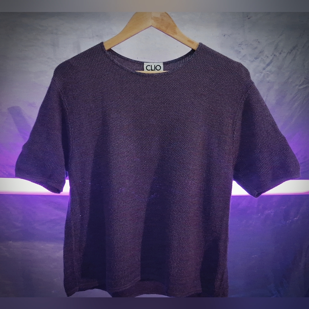 Clio Womens's Sweater Medium Purple Short Sleeve Crew Neck Cotton Rayon Blend